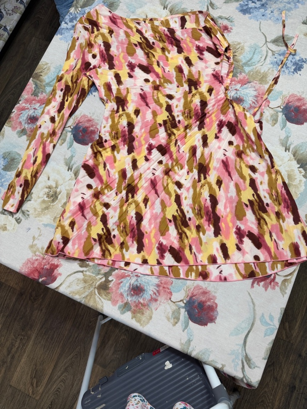 One-Shoulder Pink and Brown Dress